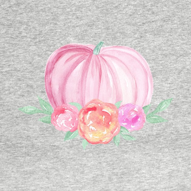 Watercolor pink pumpkin with floral by DreamLoudArt